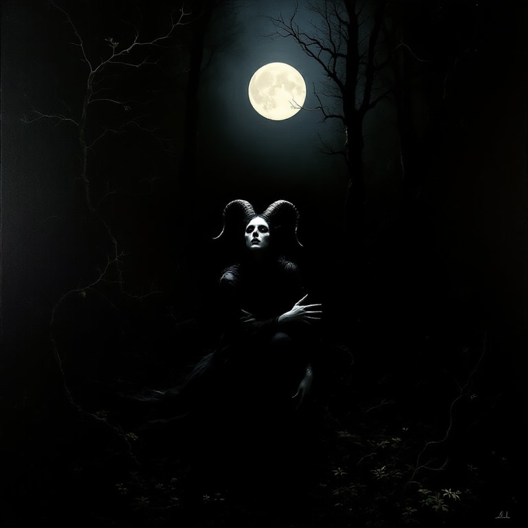 Horned Witch Beneath the Moon