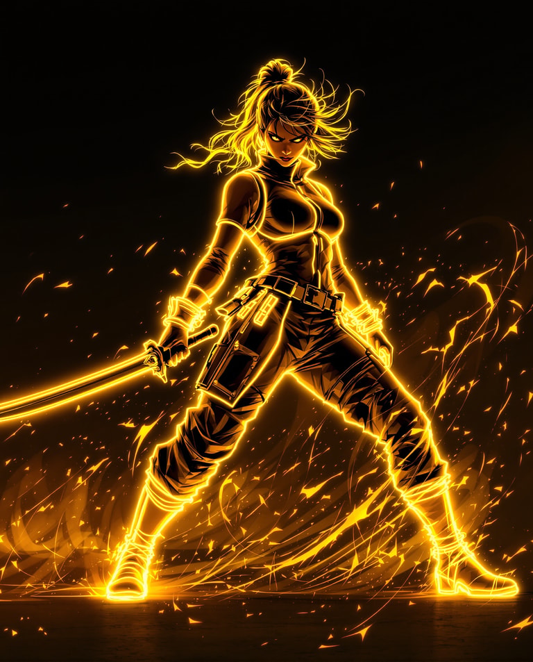 Neon Warrior's Blazing Assault