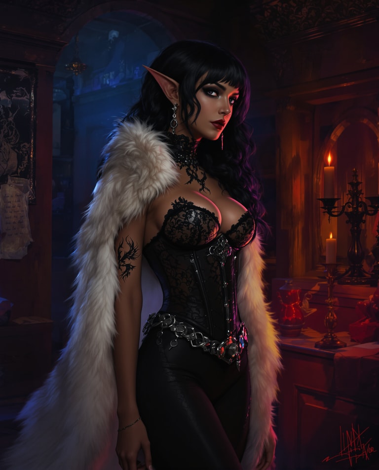 Candlelit Elf in Gothic Finery