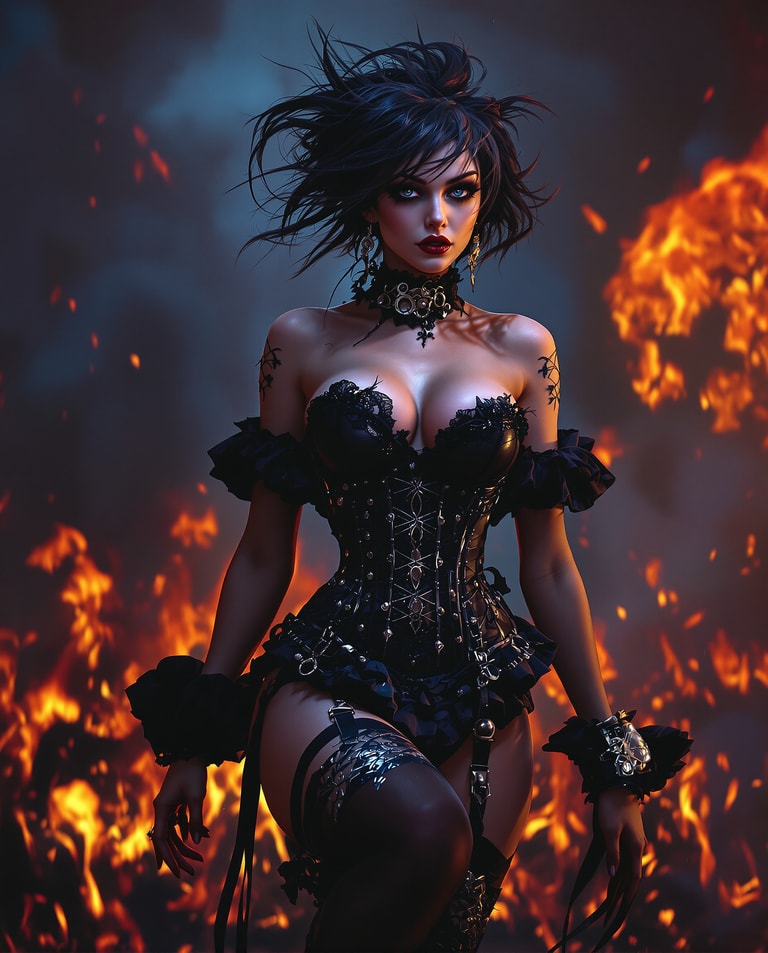 Gothic Siren in Inferno Flames