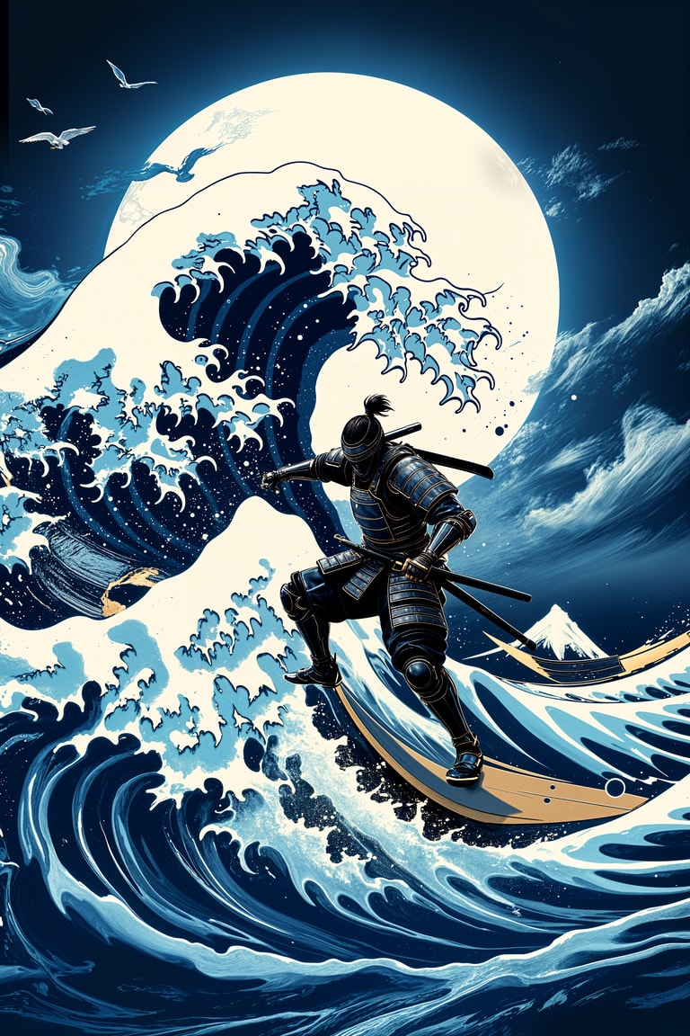Samurai Rides the Moonlit Wave