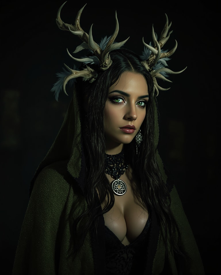 Antlered Mystic in Emerald Cloak