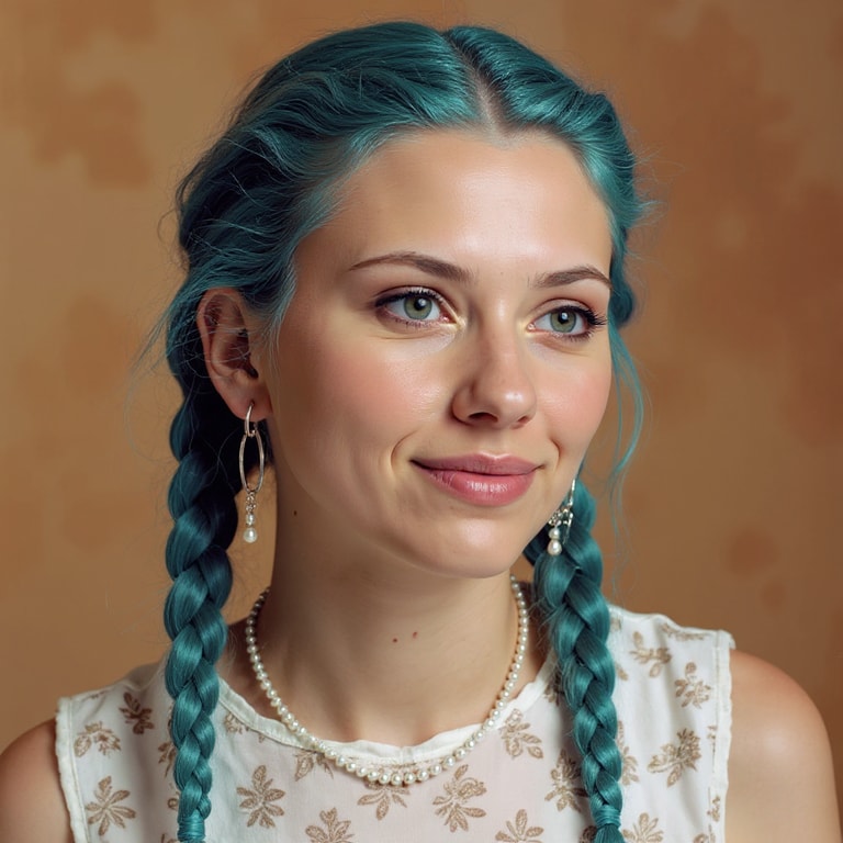 Teal Braids and Warm Light