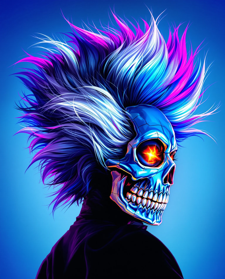 Neon Skull with Electric Mane