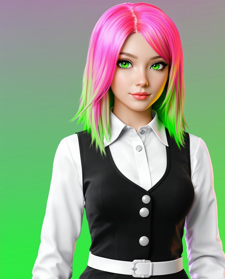 Emerald-Eyed Neon Muse