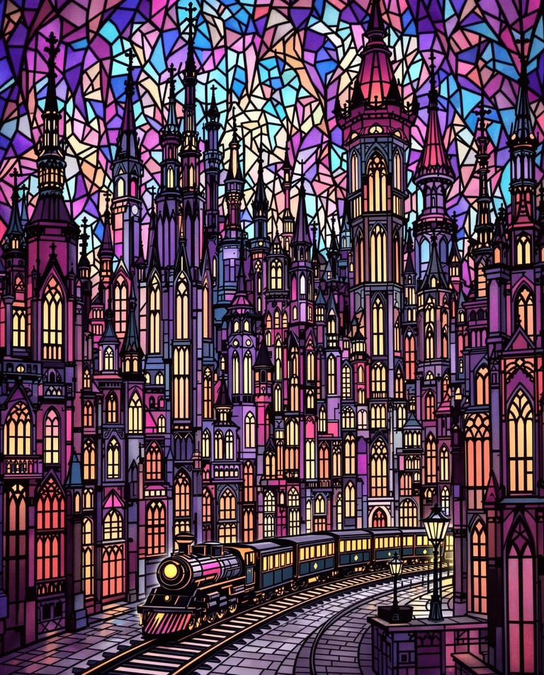 Stained Glass Gothic Railway