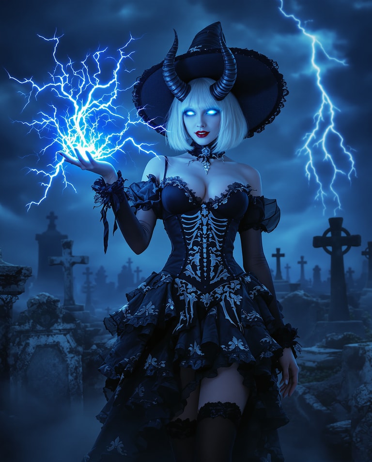 Lightning Demoness in Haunted Graveyard
