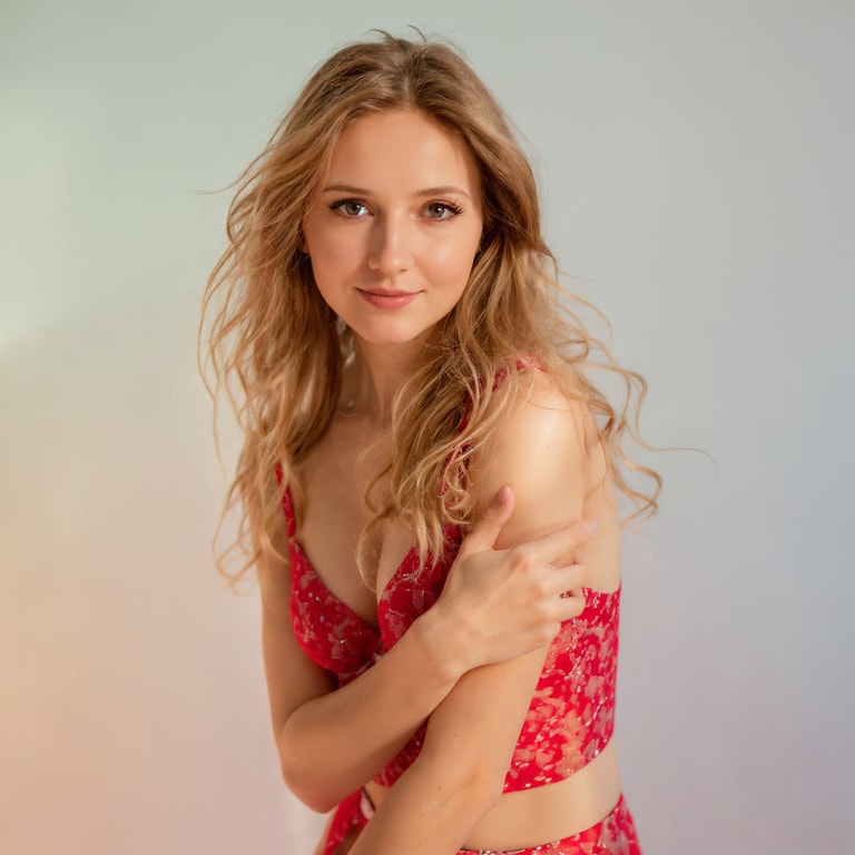 Luminous Beauty in Scarlet Lace