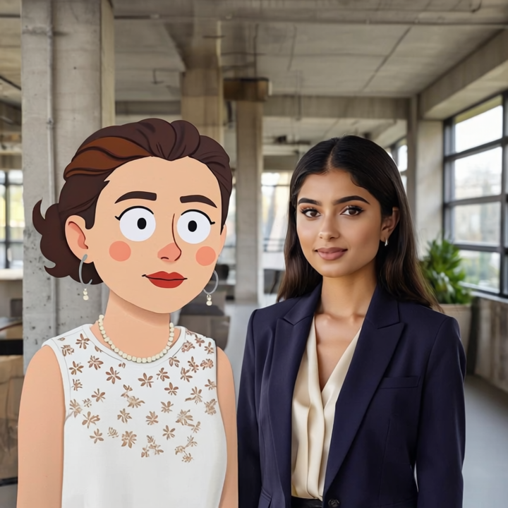 Cartoon Muse Beside Corporate Poise