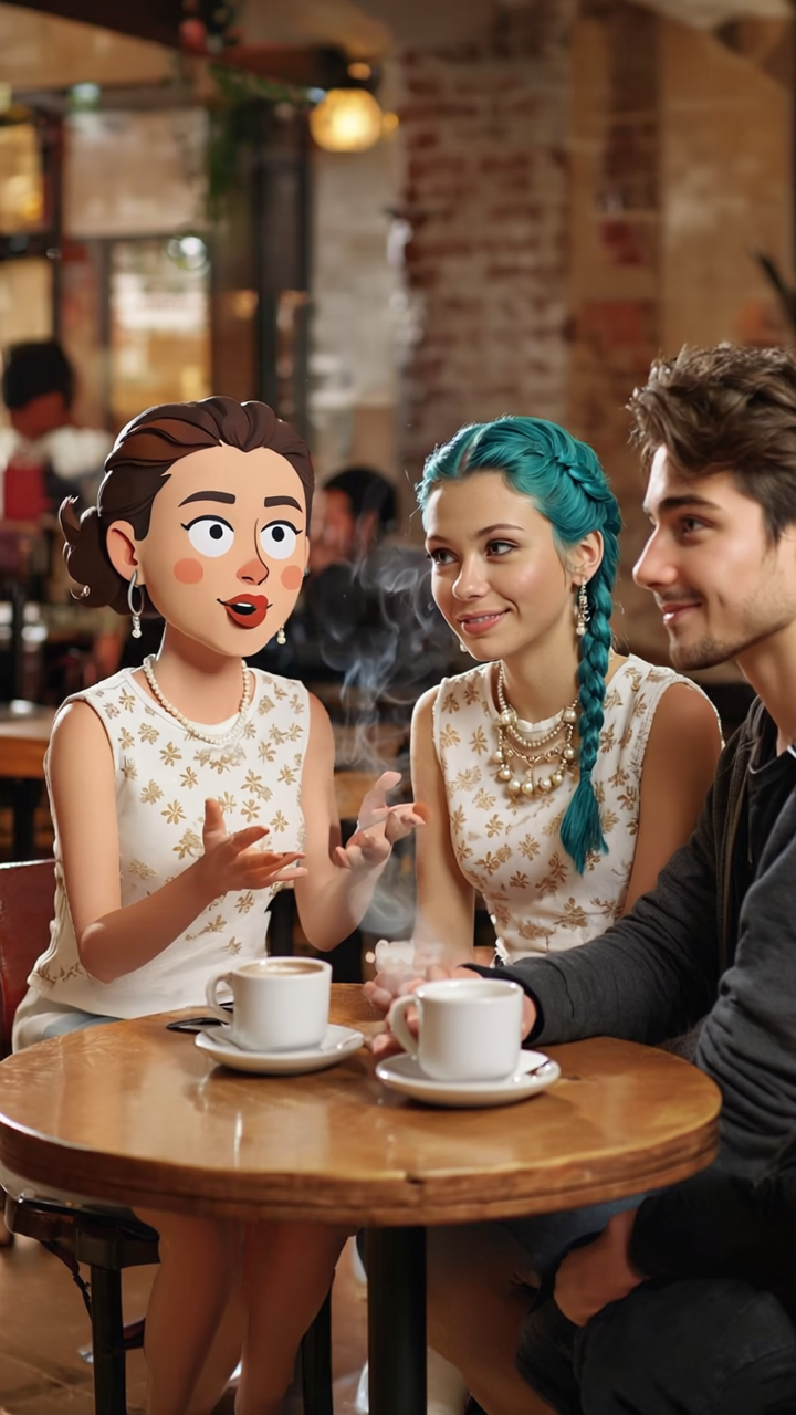 Animated Charm at Café Table
