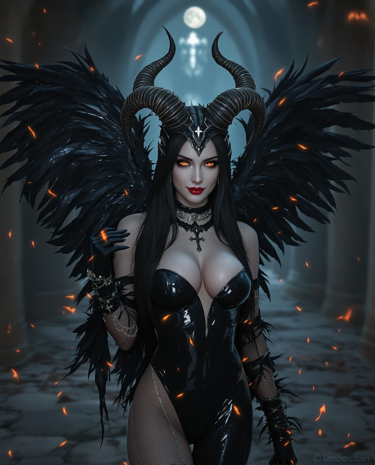 Crimson-Eyed Demoness in Moonlit Ruins