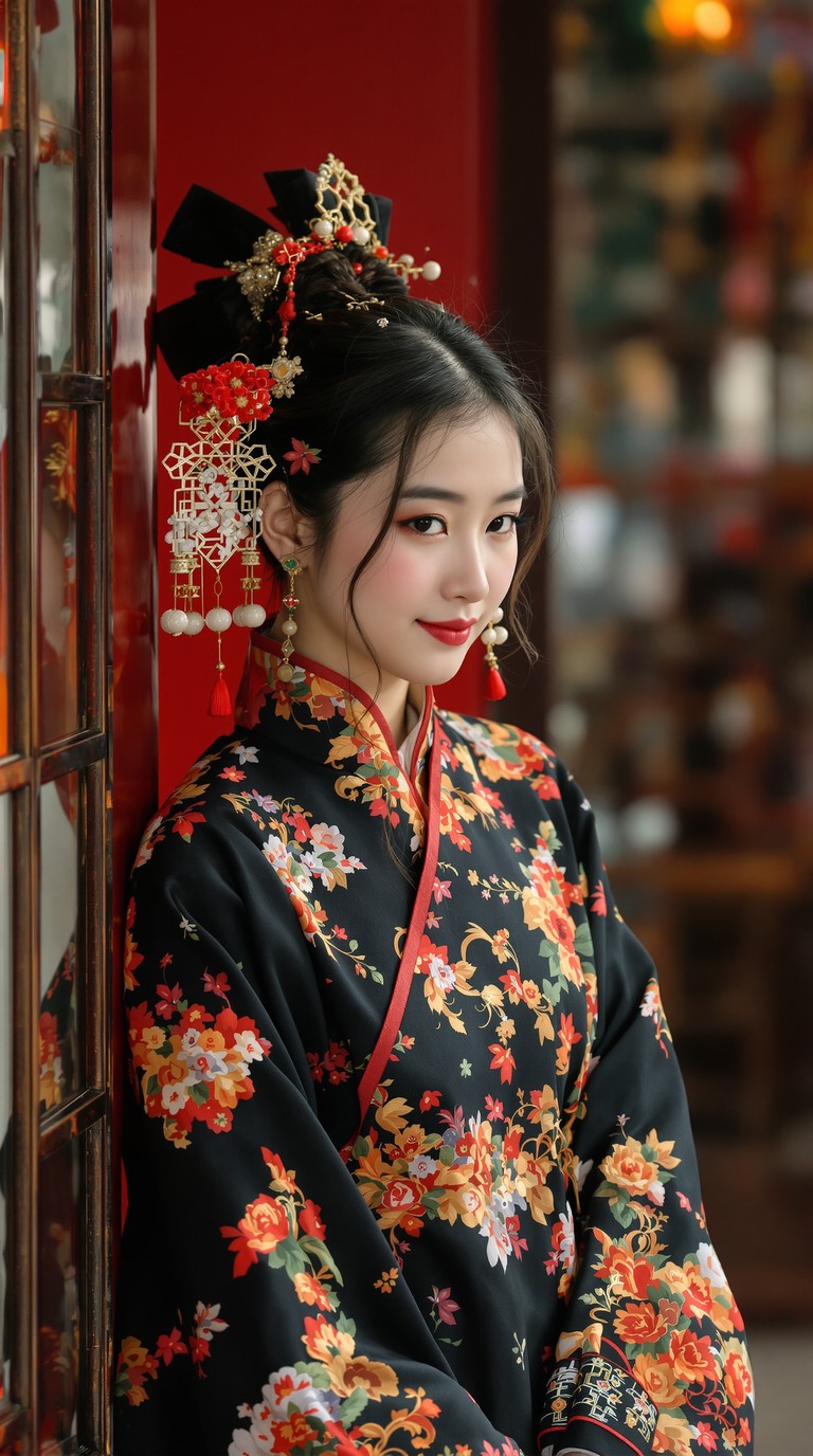 Crimson Reverie in Floral Silk