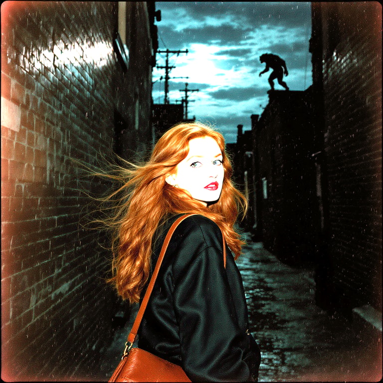 Redhead Glances at Rooftop Shadow