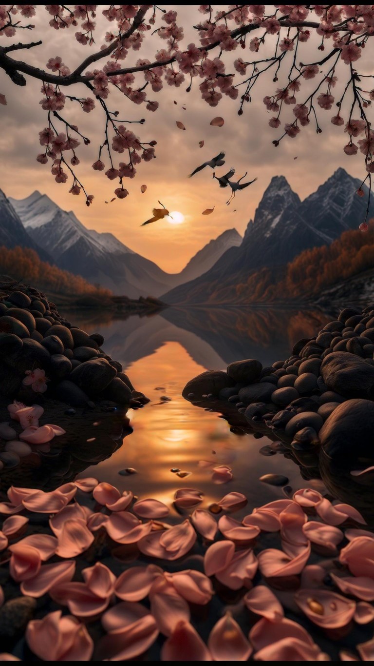 Blossom Dawn Over Mirror Lake
