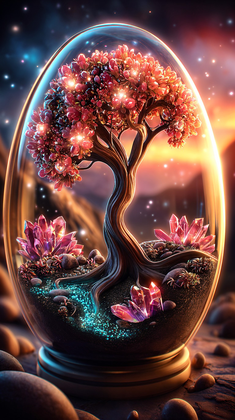 Luminous Bonsai in Crystal Orb