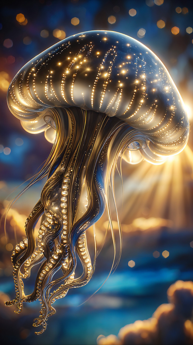 Luminous Jellyfish in Golden Depths