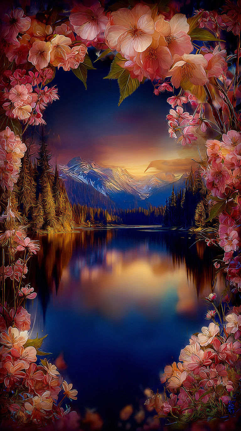 Blossoms Framing Alpine Twilight