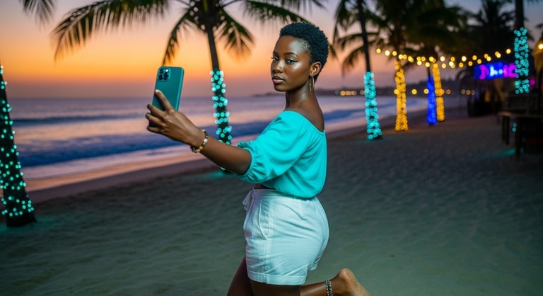 Neon Selfie at Blue Hour