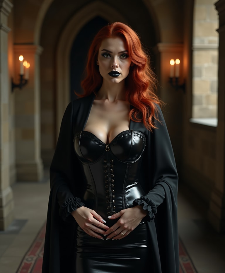 Crimson Queen in Gothic Corridor