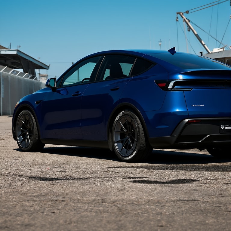 Cobalt Tesla on Concrete Pier