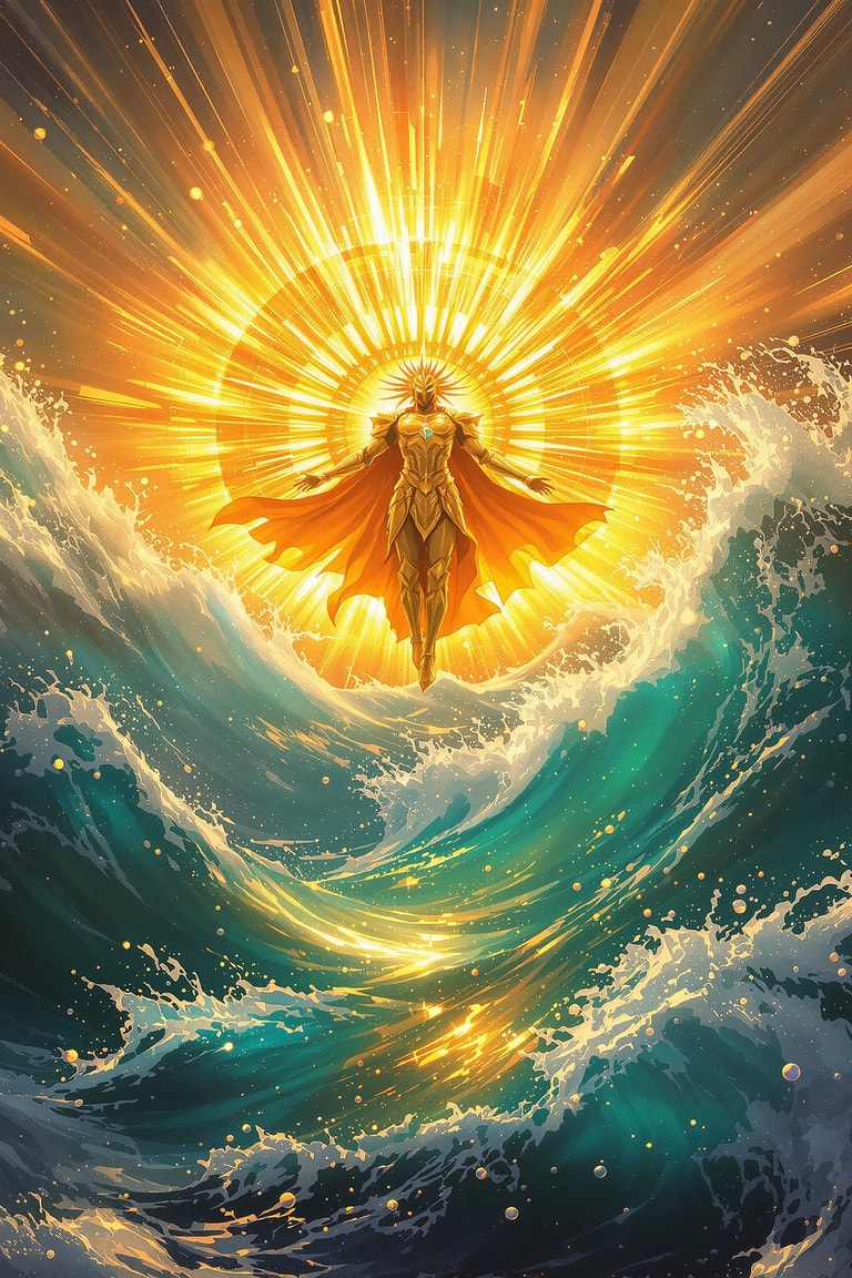 Sun Deity Rising Over Waves