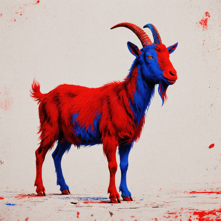 Bicolored Goat in Paint Splatters