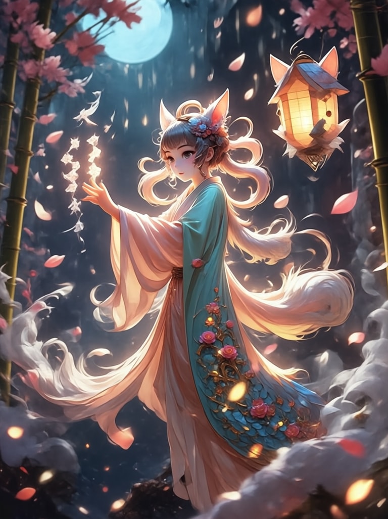 Kitsune Maiden Under Moonlight