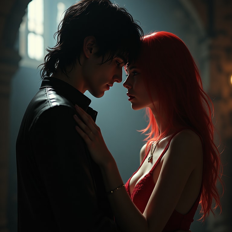 Intimate Gaze in Shadowed Arches