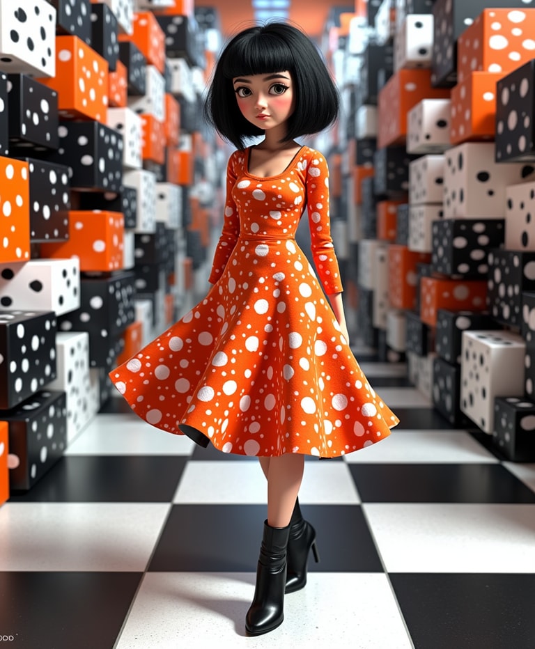 Orange Polka Dot Amid Dice Towers