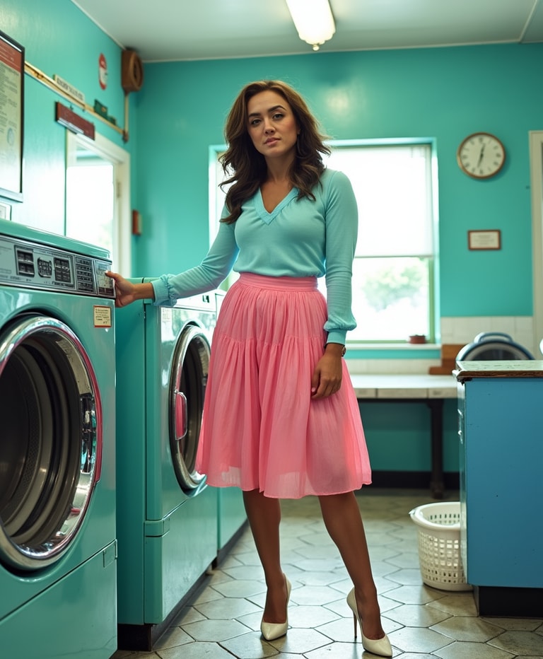 Pink Tulle in Teal Laundromat