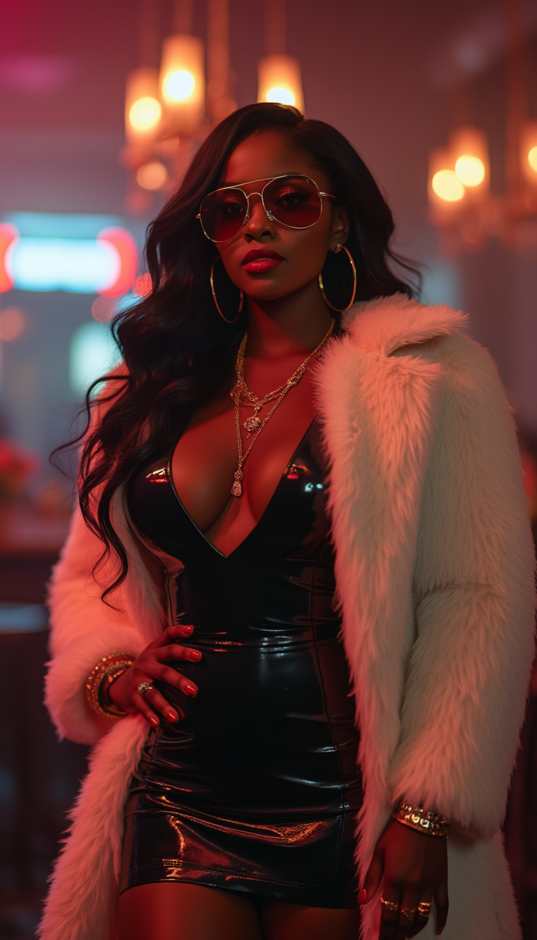 Neon Diva in White Fur