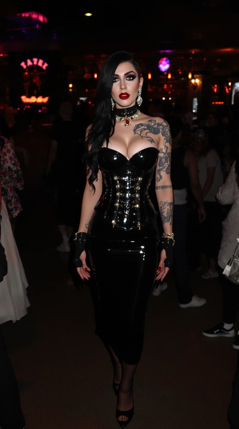 Latex Siren in Neon Shadows
