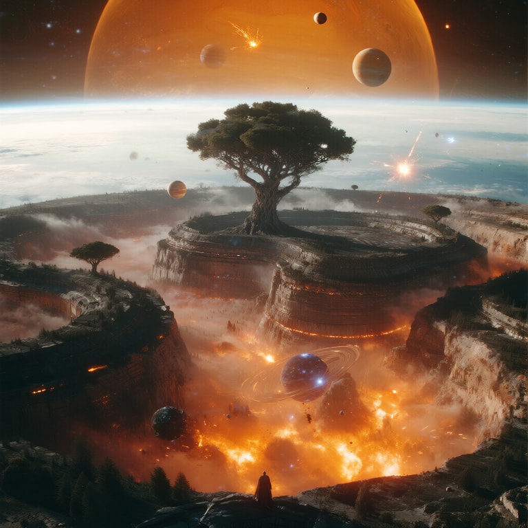 Cosmic Sentinel Above Molten Abyss