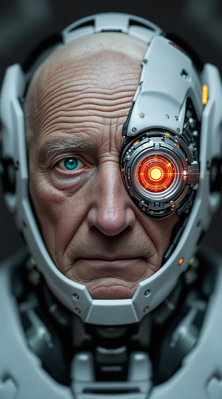 Elder Cyborg's Luminous Gaze