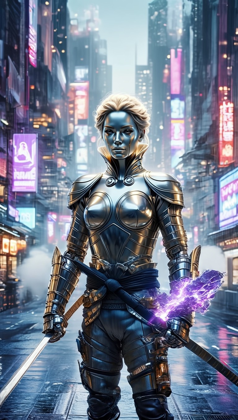 Neon Sentinel of Metallic Resolve