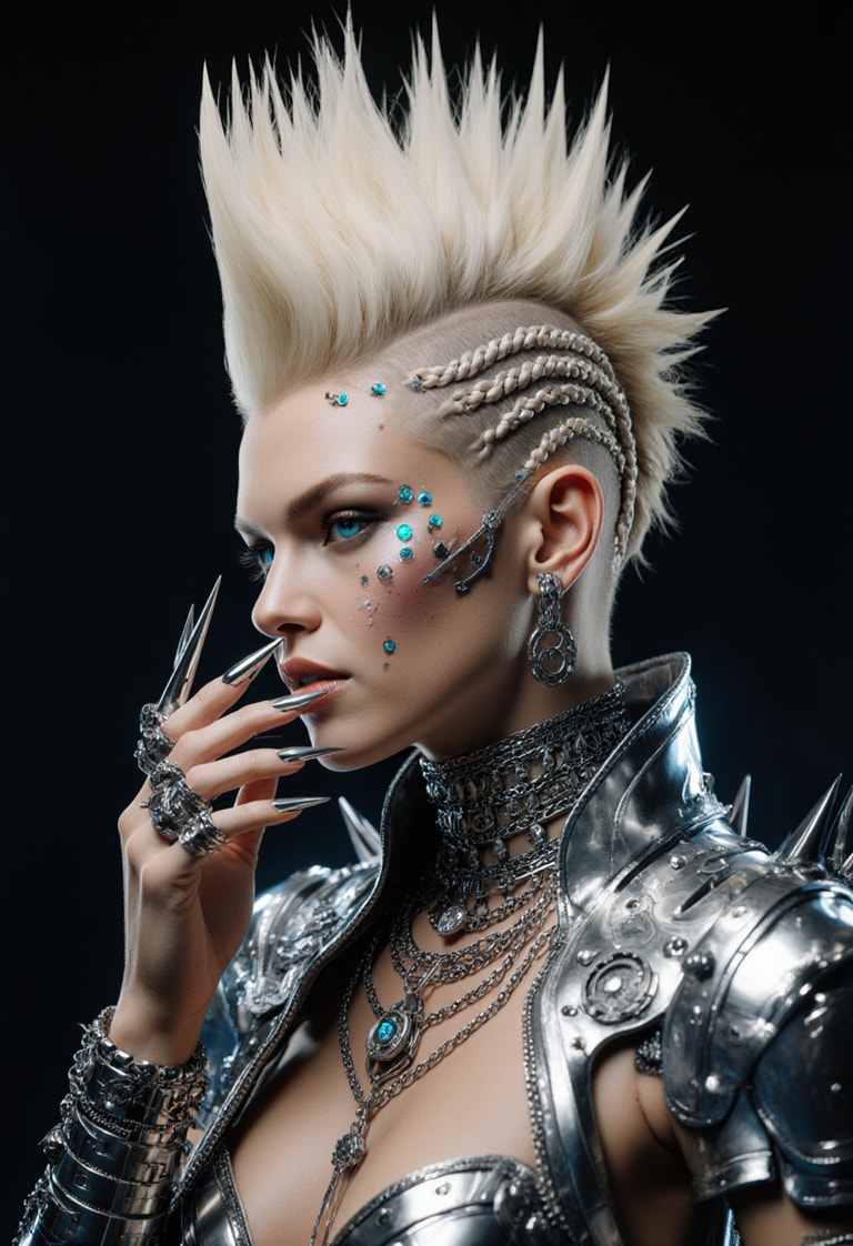 Cyberpunk Mohawk in Silver Armor