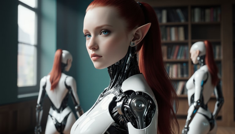 Crimson Cyborg in Library Silence