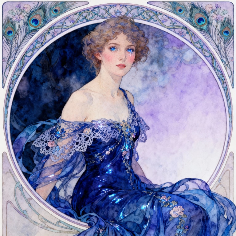 Sapphire Muse in Art Nouveau Frame