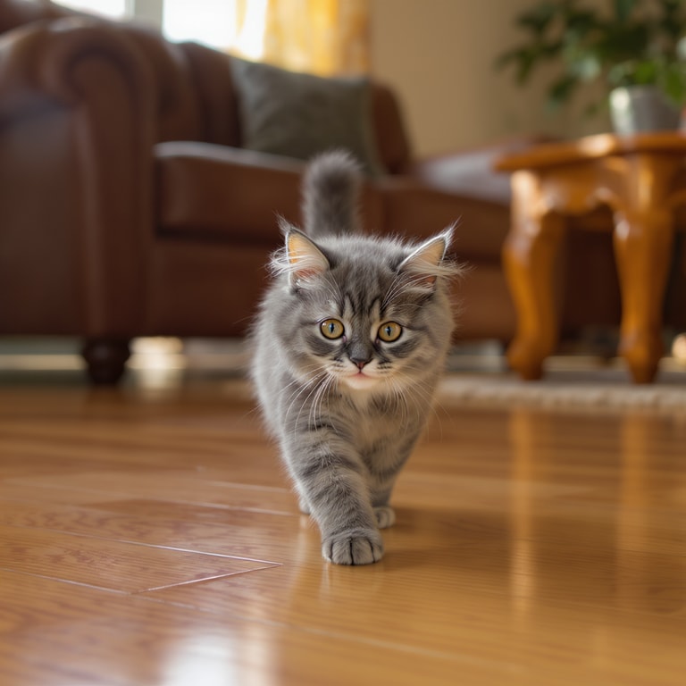 Kitten Strides Across Sunlit Floor