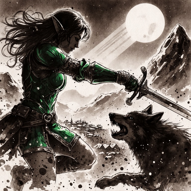 Moonlit Duel of Elf and Beast