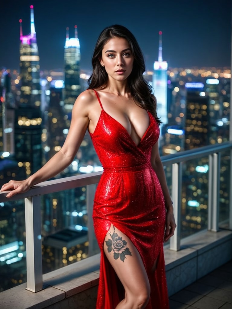 Crimson Radiance Over Neon Nights
