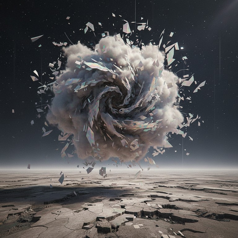 Iridescent Vortex Over Fractured Wastes