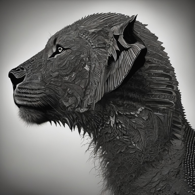 Engraved Lion in Shadowed Profile