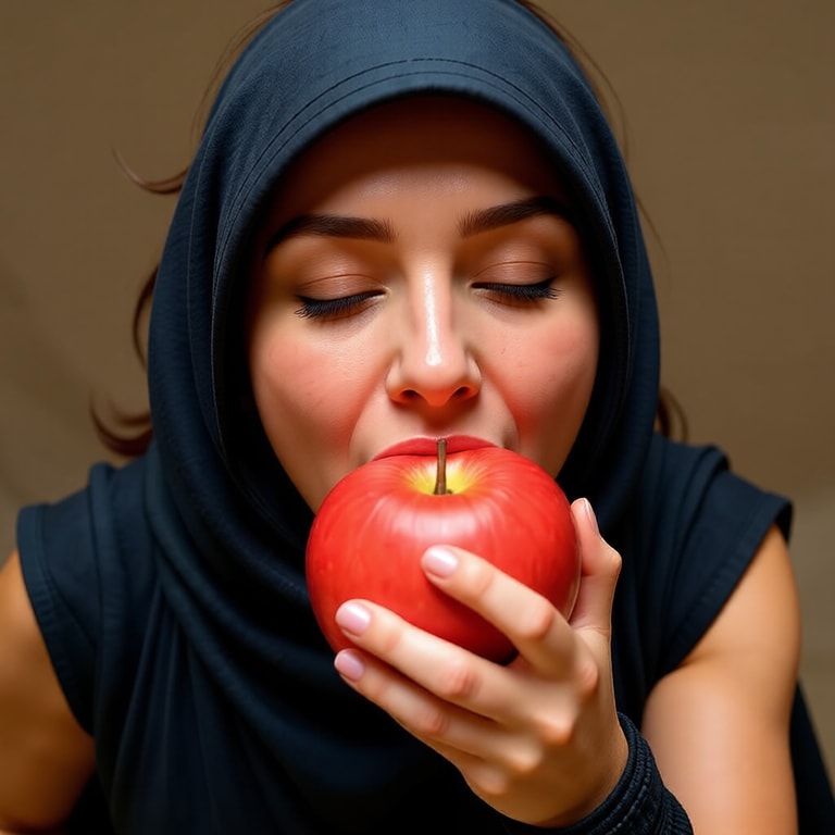 Hooded Woman Bites the Apple