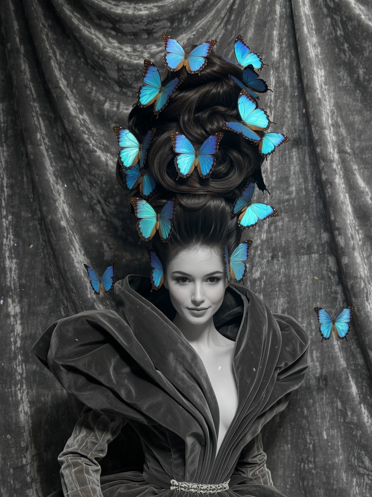 Cyan Butterflies in Monochrome Veil