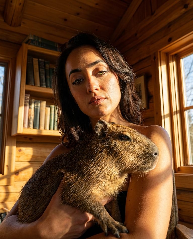 Capybara in Sunlit Cabin Light