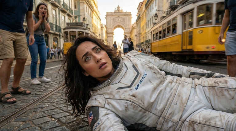 Dazed Astronaut on Lisbon Streets