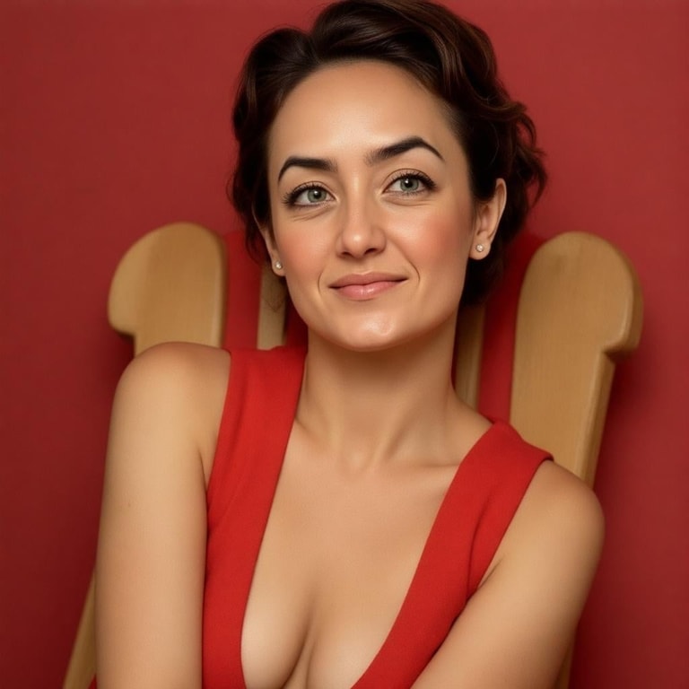 Confident Gaze in Scarlet Red