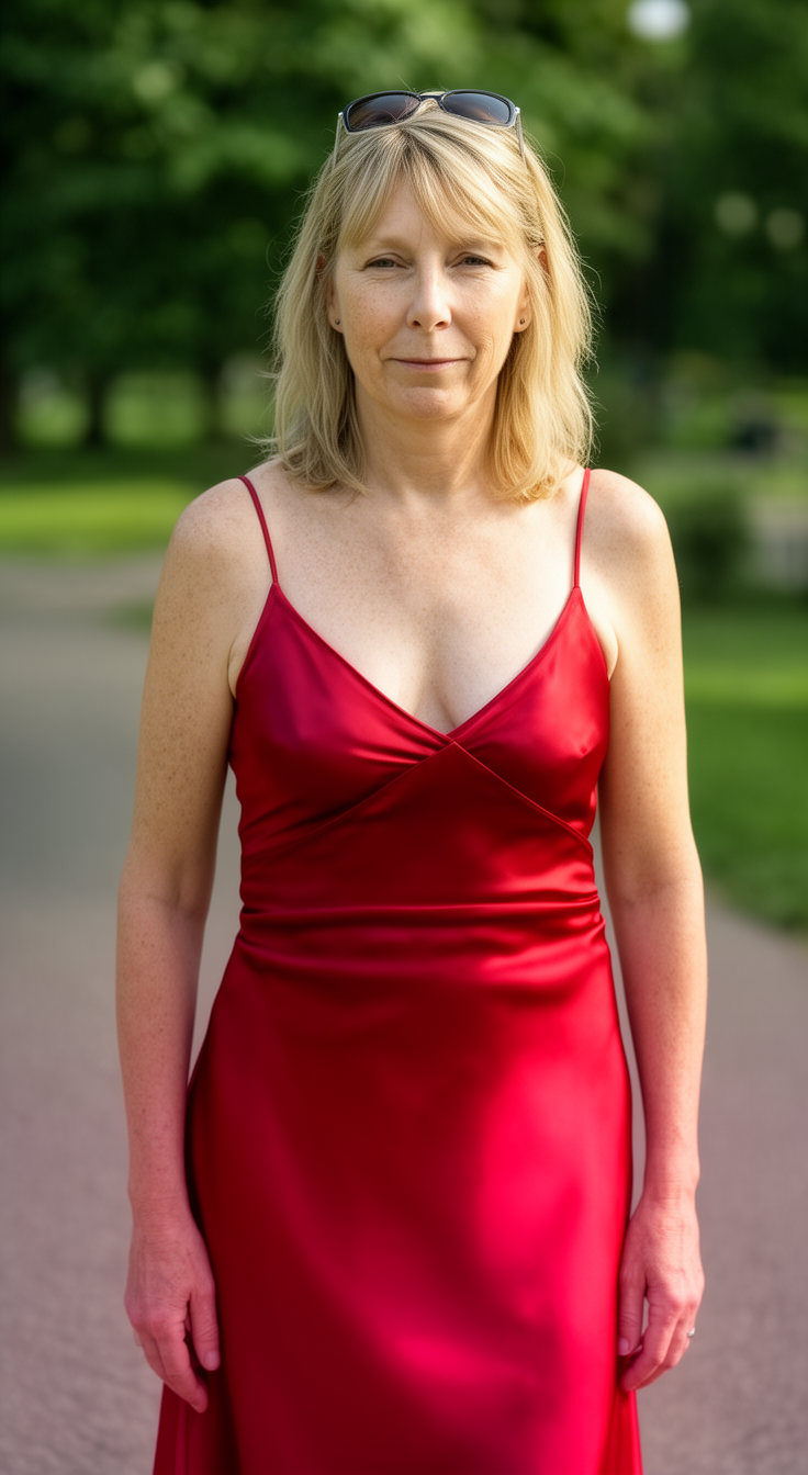 Poised in Scarlet Satin