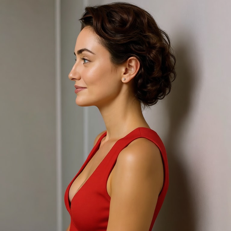 Serene Elegance in Crimson Profile